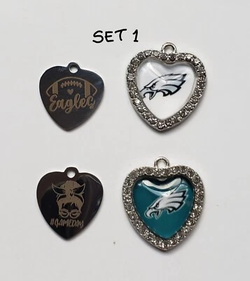 Conjunto de venda de 4 peças de aço inoxidável, amuletos de pedras CZ do futebol Phila Eagles. - Imagem 1 de 4