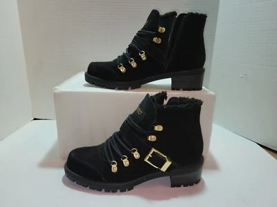 Sporto Katie Booties Ankle Boots Women's 9 M Black Suede Leather Faux Fur - Image 1 of 4