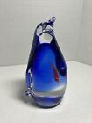 Dynasty Gallery Blown Glass 5.75" Blue Penguin w/Goldfish in Belly Paperweight