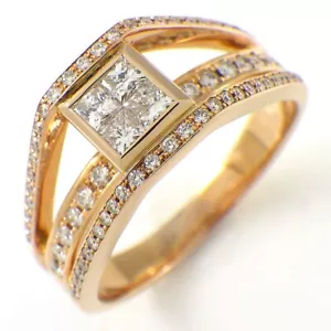 Anillo de compromiso cuadrado HCO HEIWADO diamante talla princesa eternidad 750RG US7.5 - Imagen 1 de 6