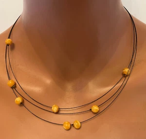 Natur Bernstein Collier mit gelben Naturbernsteinen auf Draht - Bild 1 von 2