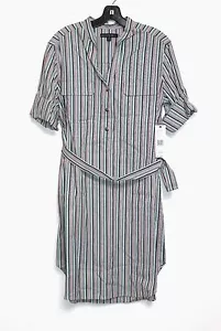 Abito camicia Lafayette 148 New York donna 10 - nuovo con etichetta $398 - cotone a righe con cintura - Foto 1 di 5