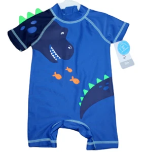 Carter's Swimsuit Baby Boys Rashguard Blue Dinosaur One-Piece Size 3M 3 Mos NWT - Picture 1 of 4