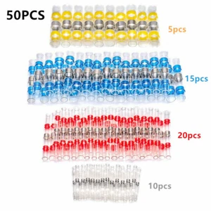 50Pcs Heat Shrink Butt Terminals & Solder Seal Sleeve Wire Connectors Waterproof - Picture 1 of 12