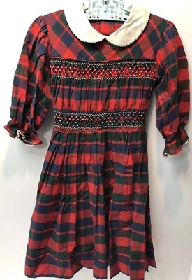 Vintage Red Plaid Smocked Dress Size 5/6 ? Homemade? FREE SHIPPING Please Read - Image 1 of 4