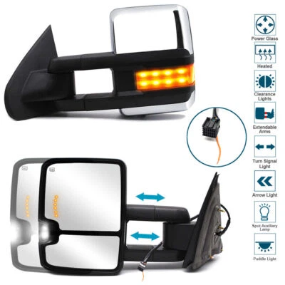 Pair Tow Mirrors for 2014-2018 Silverado Sierra 1500 Power Heated Signal Chrome - Image 1 of 4