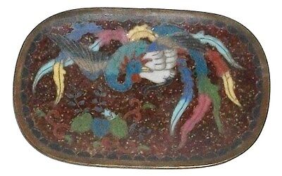 Old Japanese Bronze Cloisonne Enamel Phoenix Bird Small Tray • 99.99$