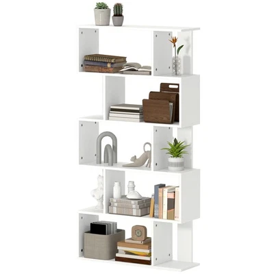 HOMCOM Libreria Moderna a S a 5 Livelli in Truciolato 80x24x159 cm Bianco - Immagine 1 di 4