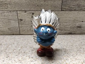 Vintage SMURF Native Indian Chief 20144 Feathers 1981 Scheich Peyo PVC Hong Kong - Picture 1 of 10