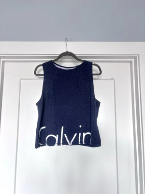 Camiseta sin mangas deportiva Calvin Klein Performance azul/blanco espalda abierta elástica XL Foto 1 de 4