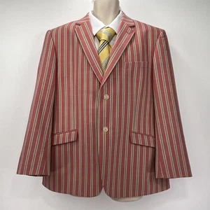 Brook Taverner Boating Blazer Jacket Men’s Size 44S Striped Pink Gold Wool Blend - Picture 1 of 14