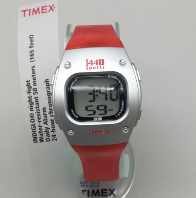 Reloj Deportivo Timex 1440 Mujer T5F751 34mm Indiglo Rojo Tono Plata Batería Nueva Foto 1 de 4