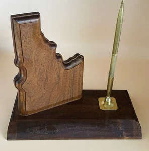 Wood Pen Holder Desk Set Shape Of Idaho Vintage - Picture 1 of 8