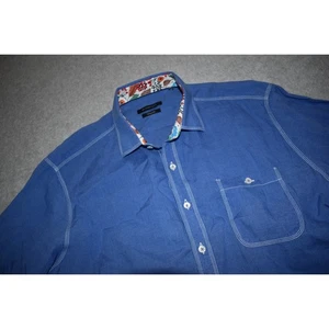 Bugatchi Uomo Linen Shirt Men Size XL Shaped Fit Blue Hawaiian Dress Button Down - Picture 1 of 9