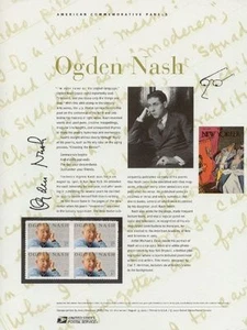#661 37c Ogden Nash #3659 USPS Commemorative Stamp Panel - Picture 1 of 1
