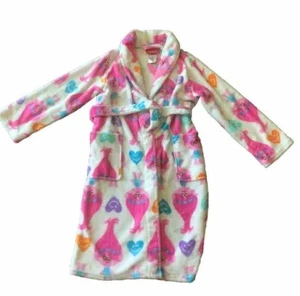 Trolls Girls Robe Bathrobe Pajama Cover Up Size 8 Medium White Pink Blue EUC - Picture 1 of 10