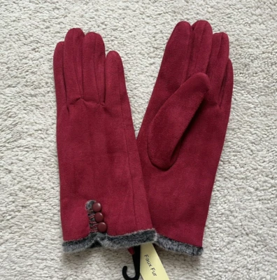 NWT G II Women's Gloves Solid Burgundy with 3 Buttons On Top Fur Trim Sz XL - Image 1 of 4