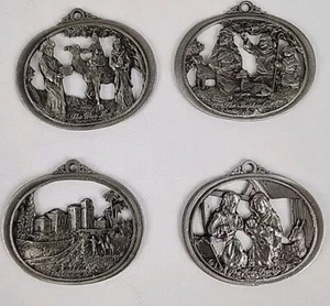 4 VTG signed Skip Winn pewter Christmas Tree ornaments nativity Santa Sugar plum - Picture 1 of 11