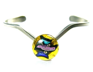 Armband Silber Manschette dichroitisches Glas VERSTELLBAR gelb Bernstein rosa türkis 5/8" 20 mm - Bild 1 von 5