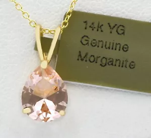 GENUINE 1.13 Cts MORGANITE PENDANT 14K yellow GOLD - Free Appraisal Service -NWT - Picture 1 of 4