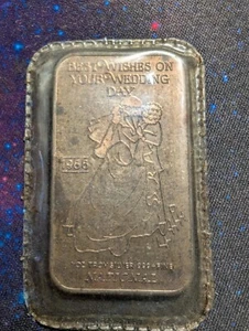 1988 BEST WISHES ON YOUR WEDDING DAY 1 TROY OZ .999 SILVER BAR - Picture 1 of 8