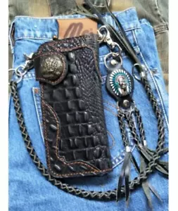 Leather Biker Wallet Chain Handmade Leather Wallet Mens Bifold Wallet Gift 299 - Picture 1 of 2