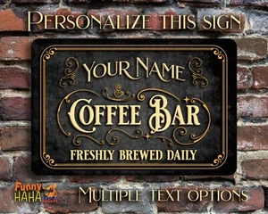 Coffee Bar Vintage-Style Aluminum Sign - Personalized - Picture 1 of 8