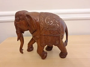  HAND CARVED WOODEN ELEPHANT HEIGHT 7 1/2" X 8 " Length - Picture 1 of 7