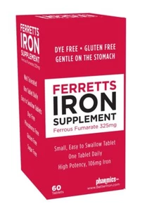 Ferretts Iron Tablets 106mg 325mg Ferrous Fumarate - 60 Day Supply of High Po... - Picture 1 of 5