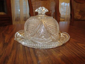 Vintage Cut Glass clear lidded Cheese Butter Dome Ornate detailed Saw Tooth Edge - Picture 1 of 7