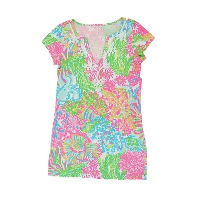 Lilly Pulitzer Skipper Popover Octopus Cove Dress Sz S blue pink Slip Lace EUC - Image 1 of 4