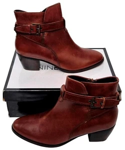 NINE WEST Naomi Ladies Brown Leather Zip Up Wedged Heel Boots EU 41 UK 8 - Picture 1 of 9