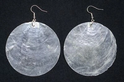 Perlmutt 6cm Ohrringe Miniblings Hänger Muschel Perle Kreis Scheibe Weiß 60mm - Bild 1 von 4