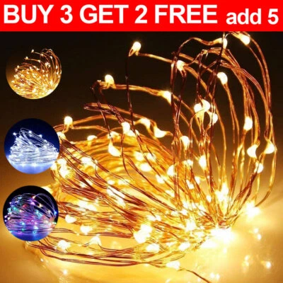 Small Micro 20-100 LED Fairy Lights String Battery Copper Sliver Wire Xmas Party - Image 1 of 4