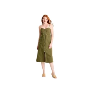 Vestido midi de nailon con cremallera frontal para mujer - Future Collective verde oliva M - Imagen 1 de 4