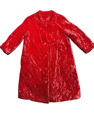 Abrigo acolchado vintage rojo de terciopelo aplastado años 50’s 60’s estilo swing longitud media vacaciones Foto 1 de 4