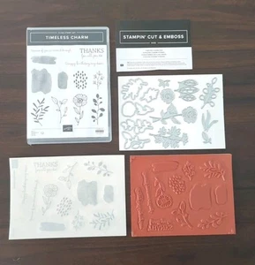 Stampin' Up! Juego de estampillas y troqueles TIMELESS CHARM gracias hoja de flor de cumpleaños - Imagen 1 de 4