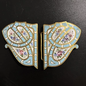 Beautiful Vintage Gilt Metal Enamel Belt Buckle    DR1 - Picture 1 of 6