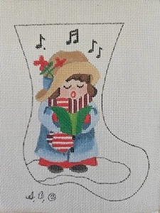 CHRISTMAS CAROLER MINI-STOCKING 18 Count Handpainted Needlepoint Canvas 6" CCS - Picture 1 of 3