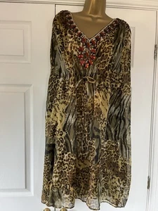 Beautiful Sheer bikini Beach Cover Up Size S/M In Green Animal Print 8 10 12 - Picture 1 of 7