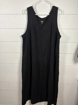 DKNY Black Linen Blend V-Neck Maxi Dress Sz XXL Lagenlook Coastal Minimalist NEW - Image 1 of 4