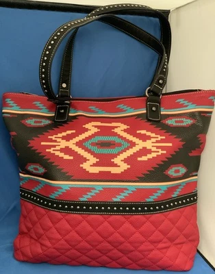 Bolso de Mano Montana West Southwest Rojo Azteca Tachonado Vegano Guijarro Cuero Cartera Foto 1 de 4