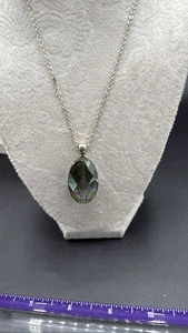 925 Sterlingsilber blau Flash Labradorit oval Anhänger Halskette 18" Kette - Bild 1 von 4
