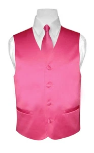 BOY'S Dress Vest & NeckTie Solid HOT PINK FUCHSIA Color Neck Tie Set Size 12 - Picture 1 of 3