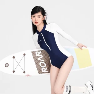 Women's Sport Swimsuit Surfing Long Sleeve One Piece Swimwear Front Zip Bodysuit - Picture 1 of 9