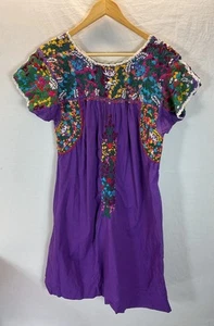 Beautiful Purple embroidered S/M Mexican Patio Dress Beach Summer - Picture 1 of 7