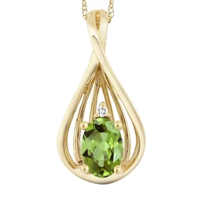 925 Yellow Gold Plated Silver 0.50 Ct Peridot and Moissanite Teardrop Pendant - Picture 1 of 4
