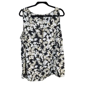 Worthington 1X Blumen Bluse Tank ärmellos schwarz Reißverschluss vorne Business Casual - Bild 1 von 7