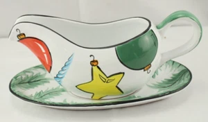 Herend Village Pottery Old Fashioned Christmas 2pc Gravy Boat Underplate - Picture 1 of 6