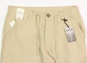 Men's MURANO Khaki Wheat Beige LINEN Drawstring Pants 38x30 NEW NWT COOL! -730 - Picture 1 of 5
